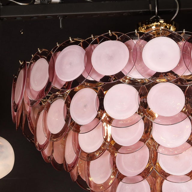 Modernist Hand-Blown Smoked Amethyst Murano & Brass 6-Tier Disc Chandelier For Sale - Image 12 of 12