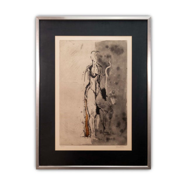 Modern Karl Brandstatter Untitled Nude Modernist Etching on Paper 38/120 Framed 1970s For Sale - Image 3 of 9