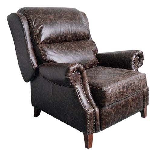 English Rolled Arm Recliner - Dark Brown Leather For Sale