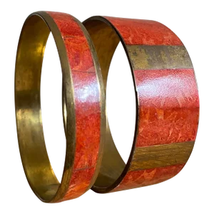 Coral + Brass Bracelet Bangles, a Pair