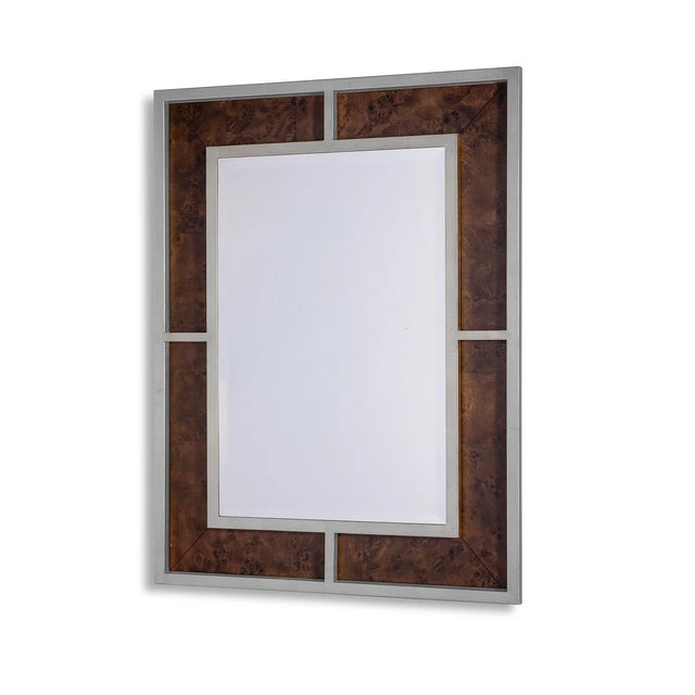 Made from silver leaf finished metal frames, the Bedford mirror is shown in whiskey burl wood. Overall Measurements: 42"H...
