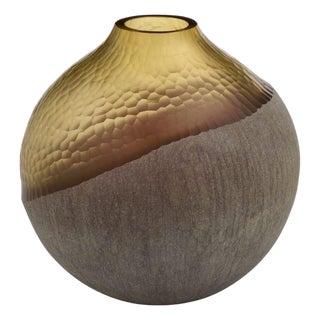 Sandblasted Black Cased Glass Vase For Sale