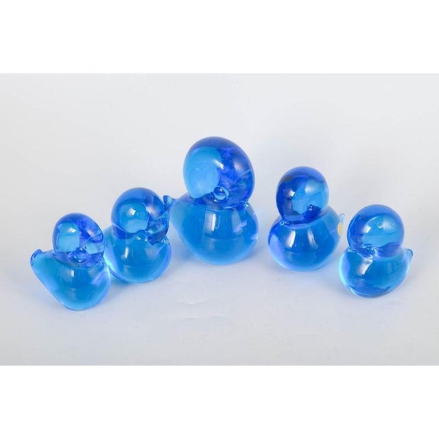 Josef marcolin for fm ronneby, set of five duck figurines. Set of five handcrafted duck figurines in blue art glass. The...