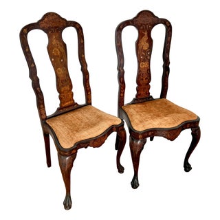 19th Century Dutch Marquetry Inlaid Side Chairs, a Pair For Sale