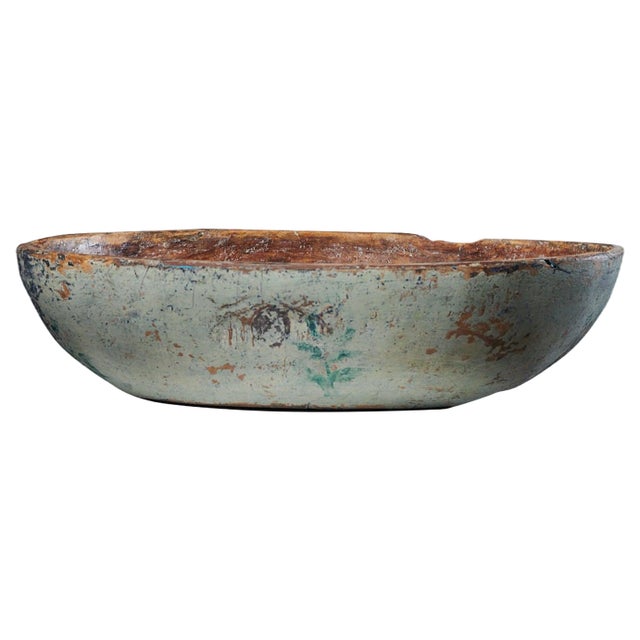 Antique Swedish Folk Art Hand-Crafted Painted Bowl For Sale