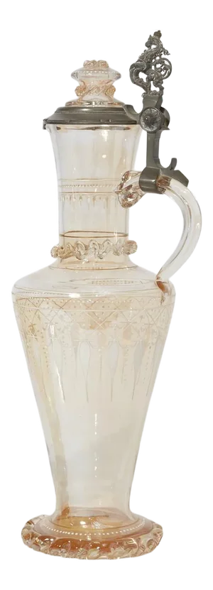 Antique 19th C Pewter Mounted 18" Pink Glass Decanter