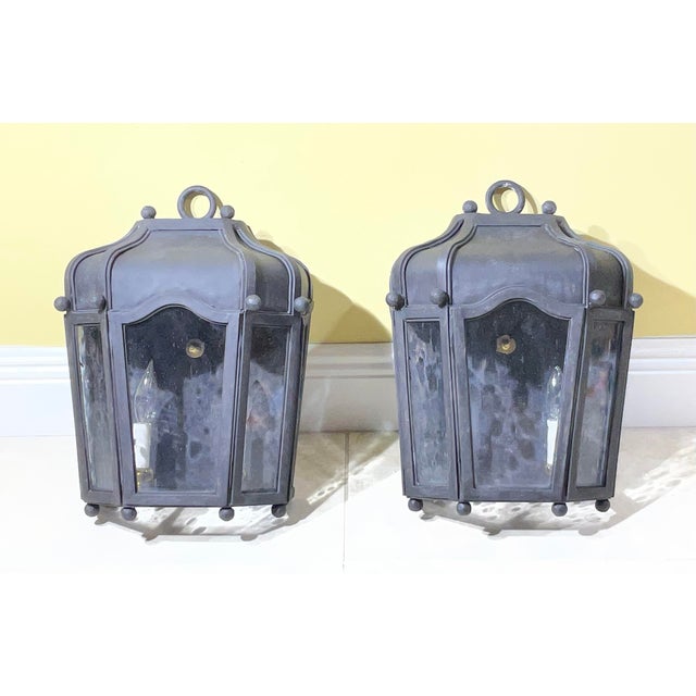 Exceptional Pair of Hand-Forged Iron Wall Lanterns Architectural Sconces For Sale - Image 17 of 17