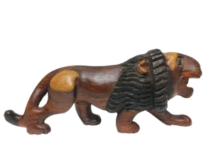Vintage Hand Carved Wood Lion Statue Wild Cat Animal Wood Sculpture