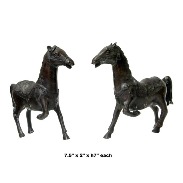 Brown Chinese Bronze Brown Metal Racing Horse Figures - a Pair For Sale - Image 8 of 9