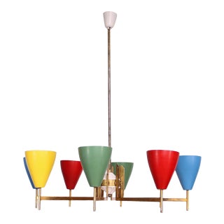 1950s Italian Colorful Modernist Chandelier Pendant Lamp Arredoluce For Sale