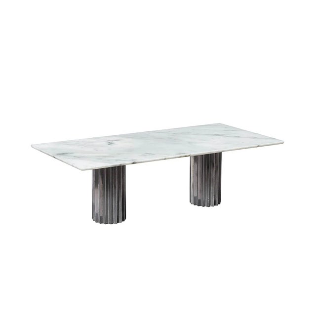 White Carrara Marble and Cast Aluminum Doris Dining Table by Fred & Juul For Sale - Image 6 of 6
