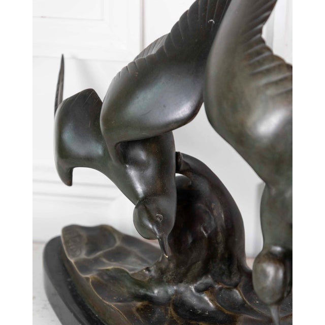 Mid 20th Century J.B. Léonard, Two Seagulls in Flight, Art Deco Bronze Sculpture For Sale - Image 9 of 12