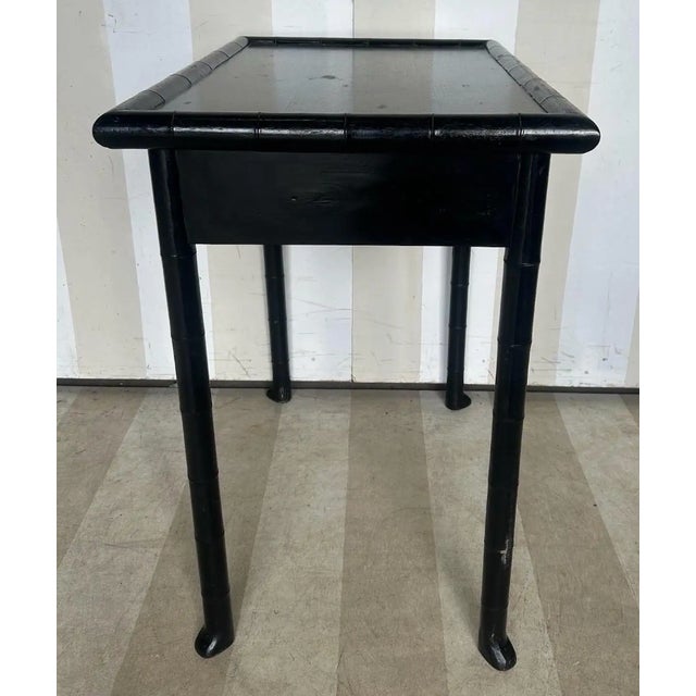 Black 19th Century French Faux Bamboo Black Side Table With Drawer and Flared Feet. For Sale - Image 8 of 10