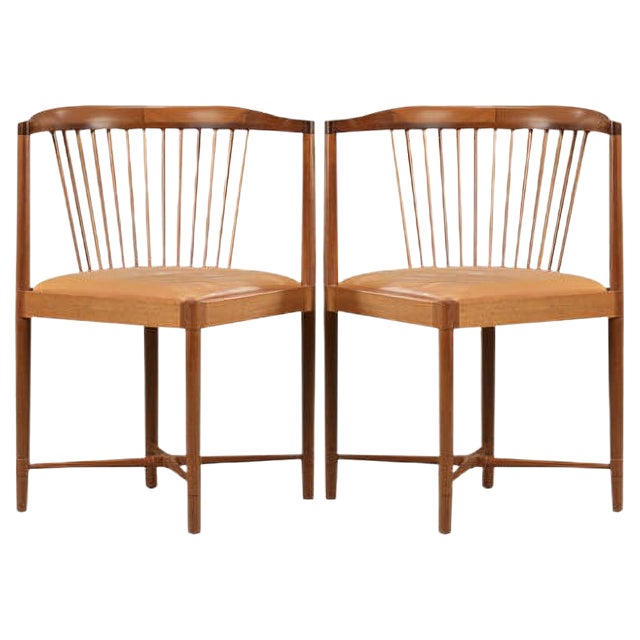 Fully Restored Mahogany King of Diamonds Chairs by Børge Mogensen for Søborg Møbelfabrik, 1940s, Set of 2 For Sale