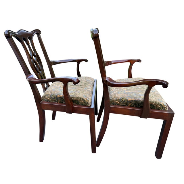 Chippendale Late 20th Century Chippendale Style Side Chairs With Ralph Lauren Upholstery - A Pair For Sale - Image 3 of 10