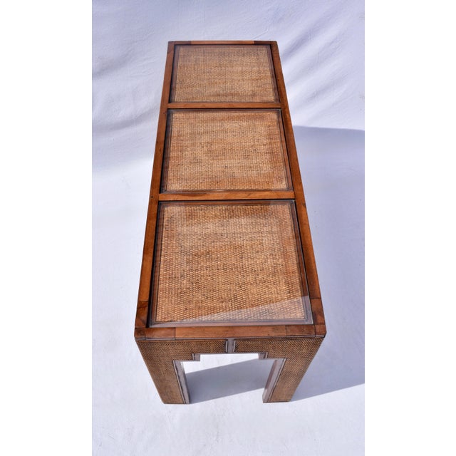 1970s Mid Century Modern Grasscloth Parsons Console Table For Sale - Image 9 of 11