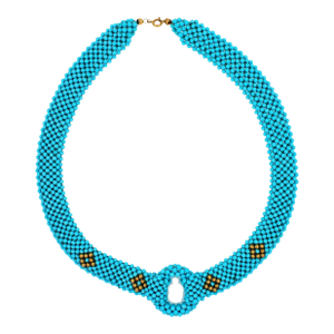 Teal Blue Turquoise Round Fancy Beads Unique Choker 14k Gold Statement Necklace