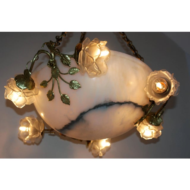 Large Alabaster and Bronze Pendant, 1900s For Sale - Image 4 of 7