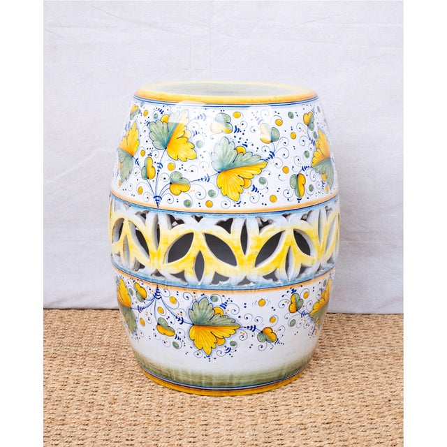 Italian 1990s Pair of Ceramic Garden Stools For Sale - Image 3 of 5