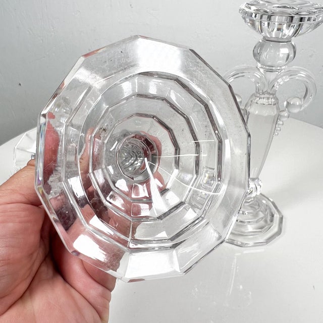 Art Deco Pair Crystal Candle Holders Scalloped Fleur De Lis Austria For Sale - Image 11 of 12