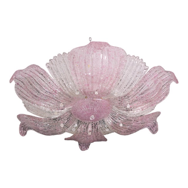 Large Vintage 1980s Murano Glass Ceiling Lamp Pink For Sale