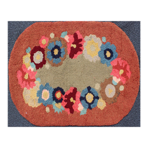 Vintage Oval American Hooked Rug With Large Flower Design