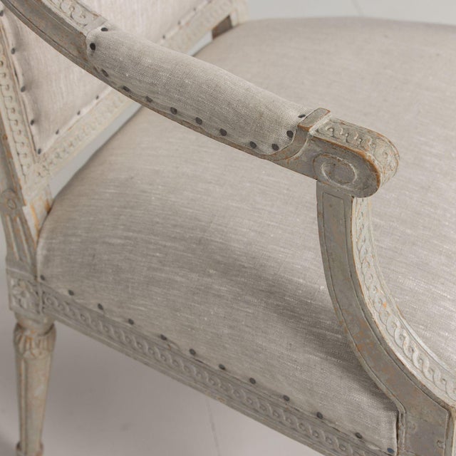 Oyster Gray 18th Century German Louis XVI Period Beech Wood Armchair in Original Paint For Sale - Image 8 of 12