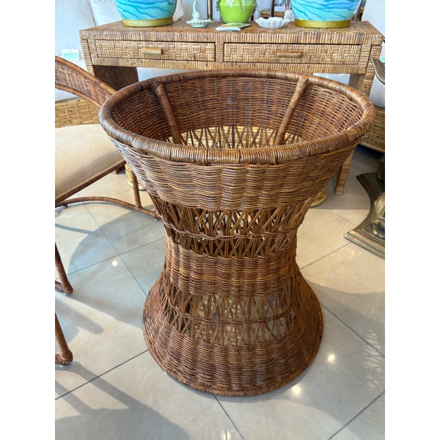 Hollywood Regency Vintage 5 Pc. Rattan Wicker Dining or Game Table & Barrel Chairs Set For Sale - Image 3 of 12