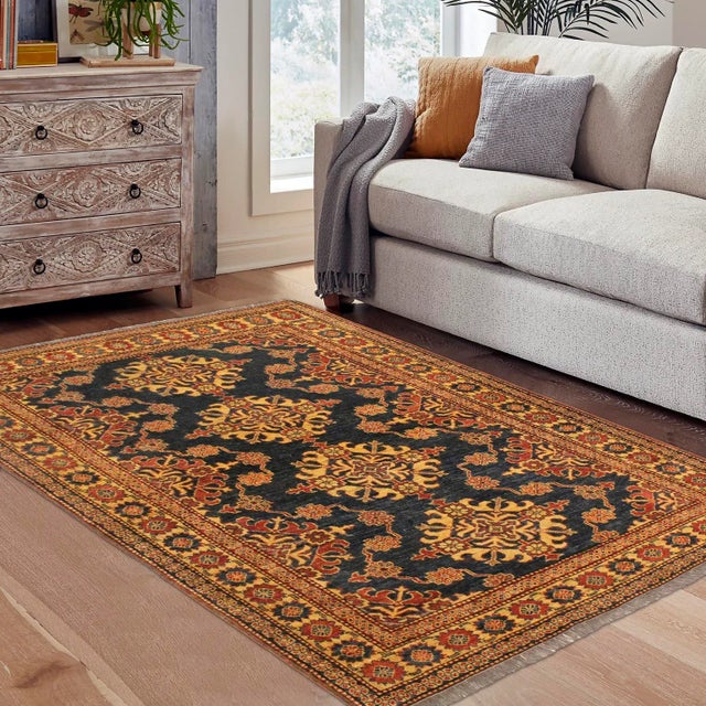 1990s 1990s Southwestern Super Kazak Blue/Tan Wool Rug For Sale - Image 4 of 9