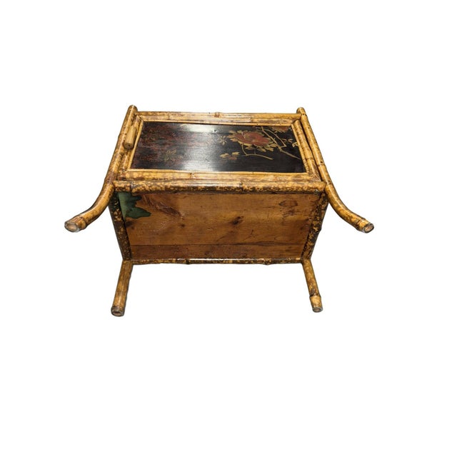 Late 19th Century Victorian Chinoiserie Tiger Bamboo Nightstand With Hand-Painted Lacquer Front For Sale - Image 11 of 12