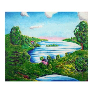 Sunrise on the Horizon, Idyllic 1930's Landscape, 20x24, Signed Rare Work by Eloisa Rodriguez Schwab For Sale