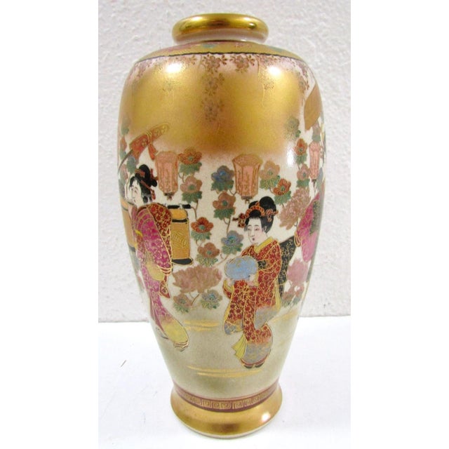 Late 19th Century Antique Satsuma Vase With Geishas Elegant Ladies in Landscape For Sale - Image 5 of 14