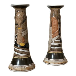 Early 21st Century Abstract Ceramic Candle Sticks - a Pair For Sale