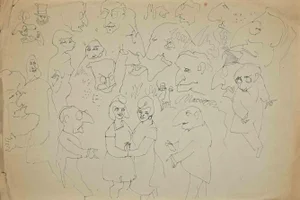 Mino Maccari, The Dancing Folk, Original Drawing, Mid-20th-Century