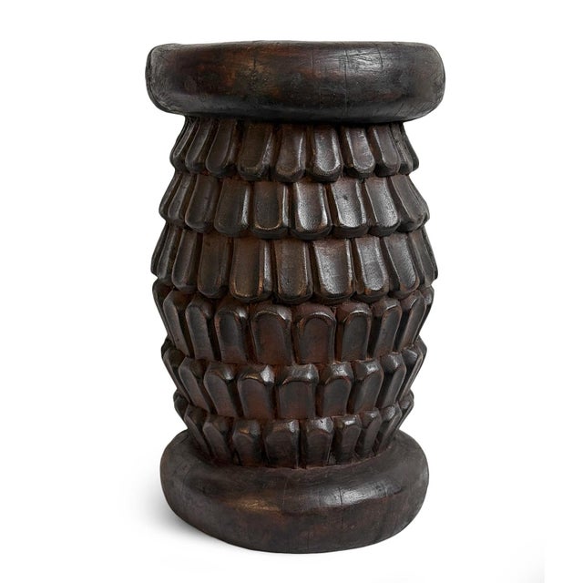 Tribal Vintage Small Bamileke Feather Wood Stool For Sale - Image 3 of 4