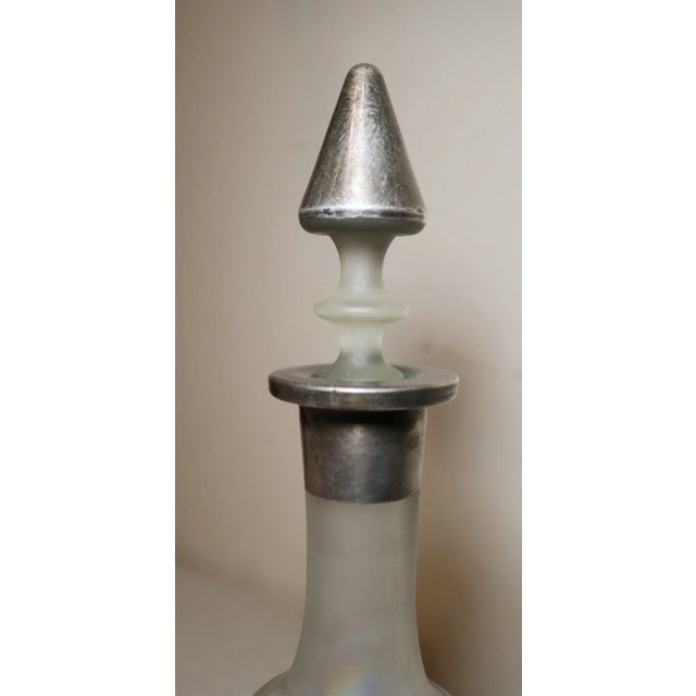 Antique Sterling Silver Overlay Frosted Glass Liquor Wine Claret Decanter Bottle For Sale In New York - Image 6 of 10