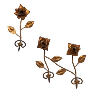 Gilded Metal Wall Coat Racks, France, 1950s, Set of 2 For Sale