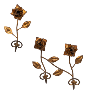 Gilded Metal Wall Coat Racks, France, 1950s, Set of 2