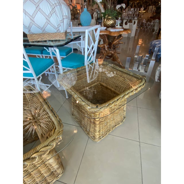 Vintage Wicker Works Braided Side End Tables New Glass Top -A Pair For Sale In West Palm - Image 6 of 11