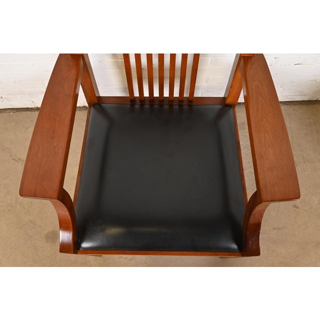 Brown Stickley Mission Arts & Crafts Cherry Wood High Back Spindle Armchairs, Pair For Sale - Image 8 of 12