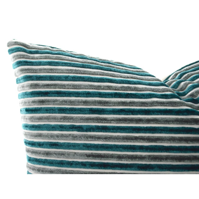 Turquoise & Grey Stripes Velvet Square Pillow Covers a Pair Chairish