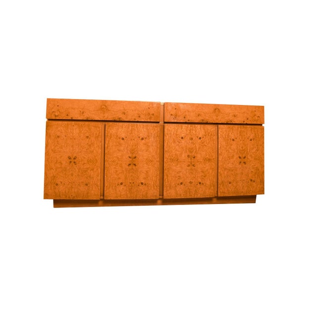 1970s Mid-Century Milo Baughman Style Burl Wood Sideboard For Sale - Image 11 of 12