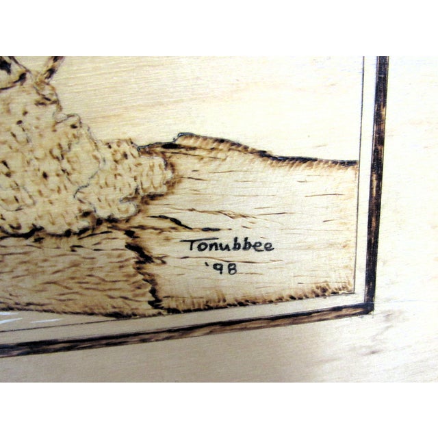 Late 20th Century Folk Art Choctaw Native American Pyrogrophy Wood Burning Wood Duck Art Signed For Sale - Image 11 of 15