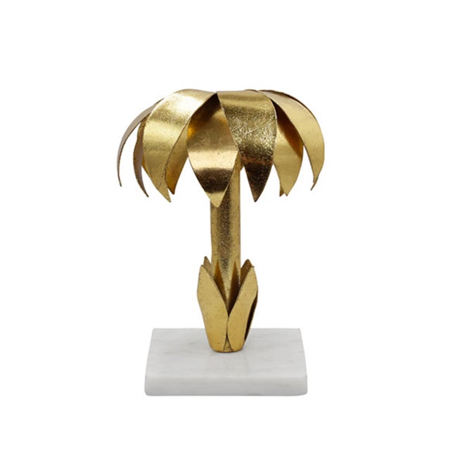 New special order item. Not vintage. IRON PALM TREE CANDLE HOLDER IN GOLD LEAF FINISH ON WHITE MARBLE BASE *Marble is a...
