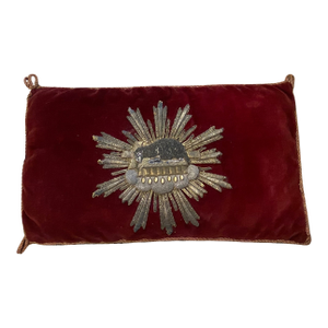 19th-Century Ecclesiastical Velvet Pillow With Agnus Dei Bullion Embroidery