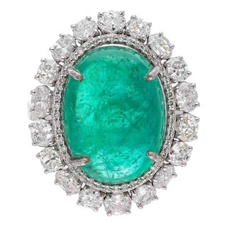 Natural Emerald Ring with 1.65cts Diamond & Emerald 14.70cts in 18k Gold For Sale