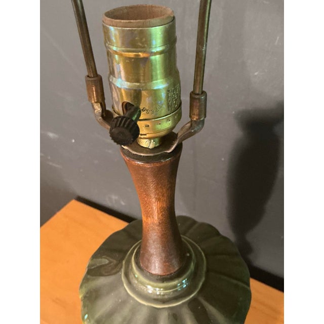Vintage Mid Century Modern Olive Green Ceramic Table Lamp 1950s Retro Pottery Light For Sale - Image 10 of 12