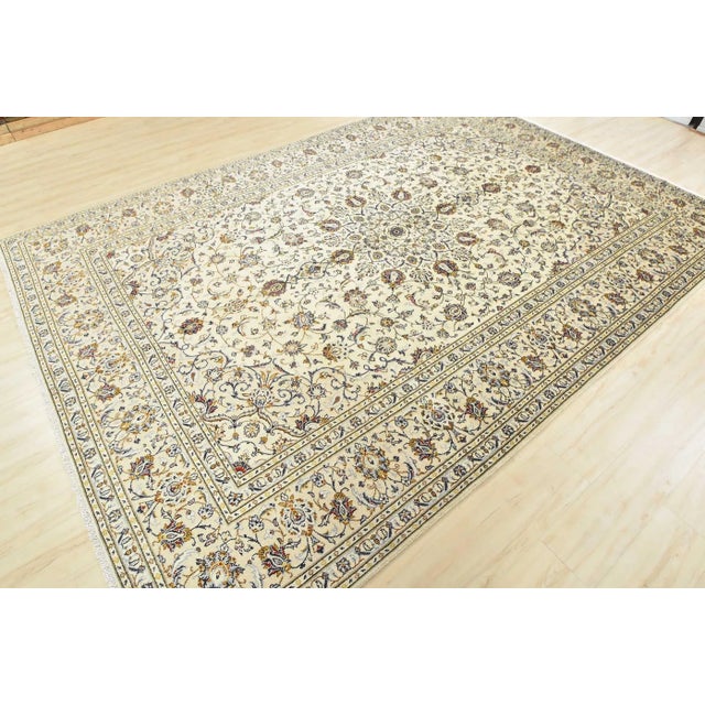 Traditional Vintage Oriental Rug 8′ X 11’5” Ivory Wool Traditional Hand-Knotted Carpet For Sale - Image 3 of 12