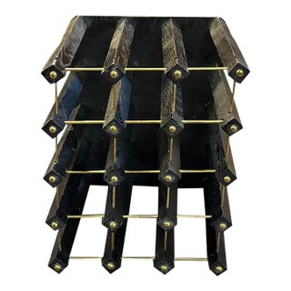 Mid Century Wood Wine Holder Rack in Black For Sale