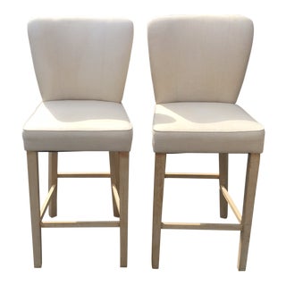 Cream Linen Bar Stools - a Pair For Sale
